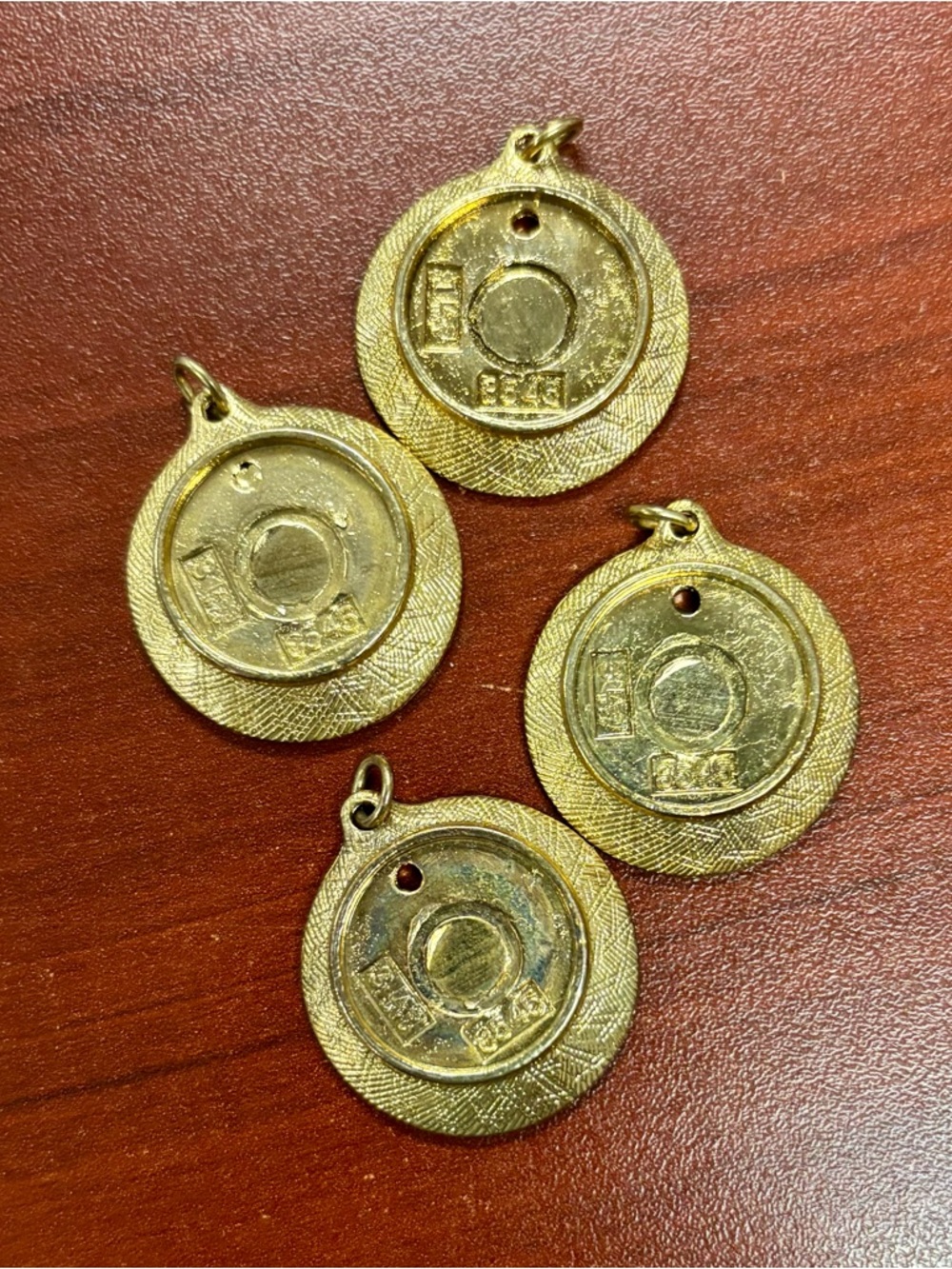 Vintage Gold-Tone Round Coin Charm Pendants - Set of 4